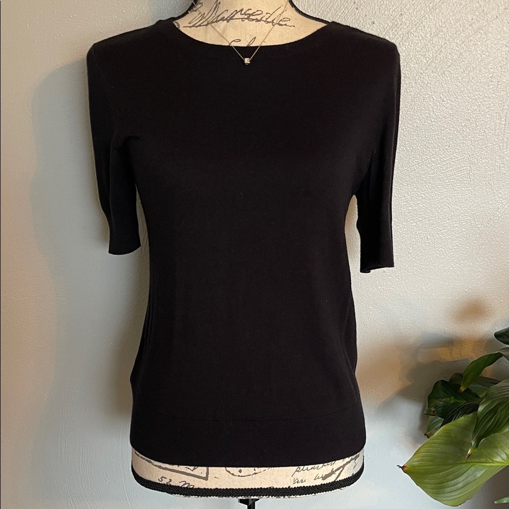 Ann Taylor Factory Black Short Sleeve Knit Sweater Top Size M